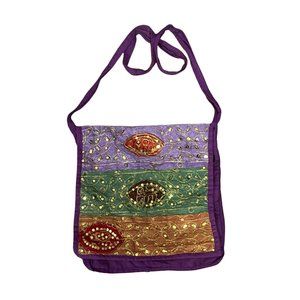 Purple Sequins Boho Hippie Crossbody Bag